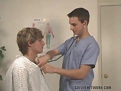 Cute doctor blows his patient passionately